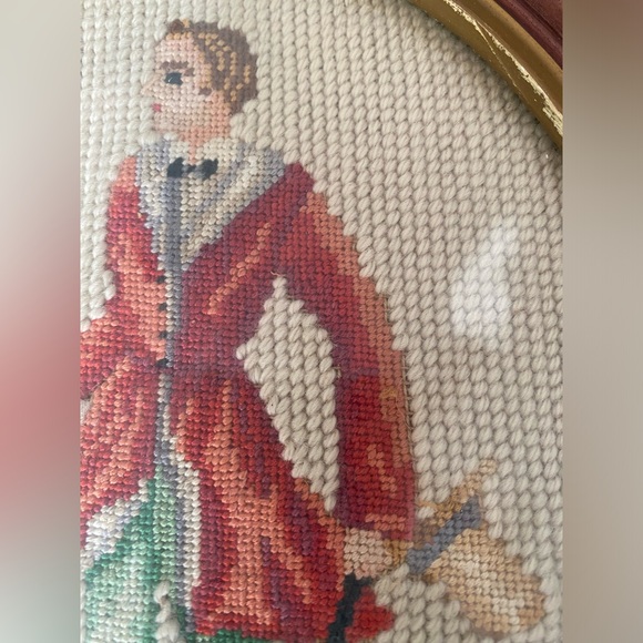 Vintage Needlepoint Set of Victorian Courting Lady and Gent 8x10 - Picture 10 of 11